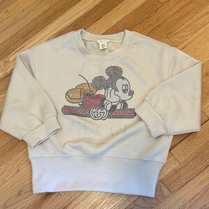FAKE Gucci Cream Mickey Mouse Graphic Sweatshirt with rhinestones